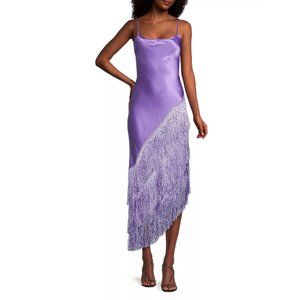 Delfi Collective 100% Silk Cristina Asymmetrical Fringe Dress Lavender Purple S